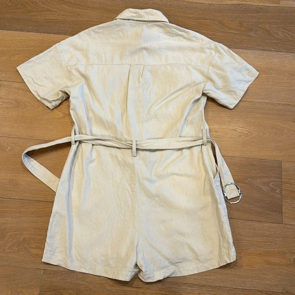 ZARA BELTED LINEN BLEND SHORT JUMPSUIT